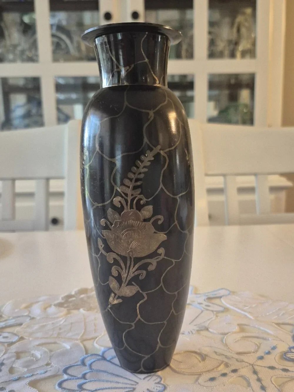 Vintage Black Anodized Brass Intricately Etched Floral Design 9